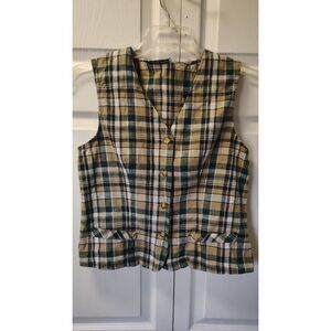 Fundamental Things Vintage 90s Tartan Plaid Sleeveless Vest Petites L